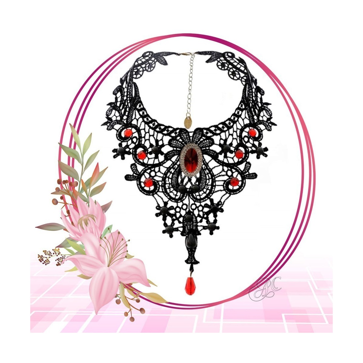 Collier gothique dentelle et perles