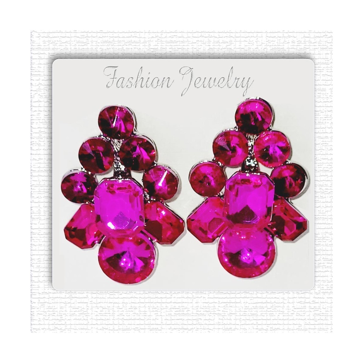 Boucles d'oreilles clips fuchsia, monture argentée