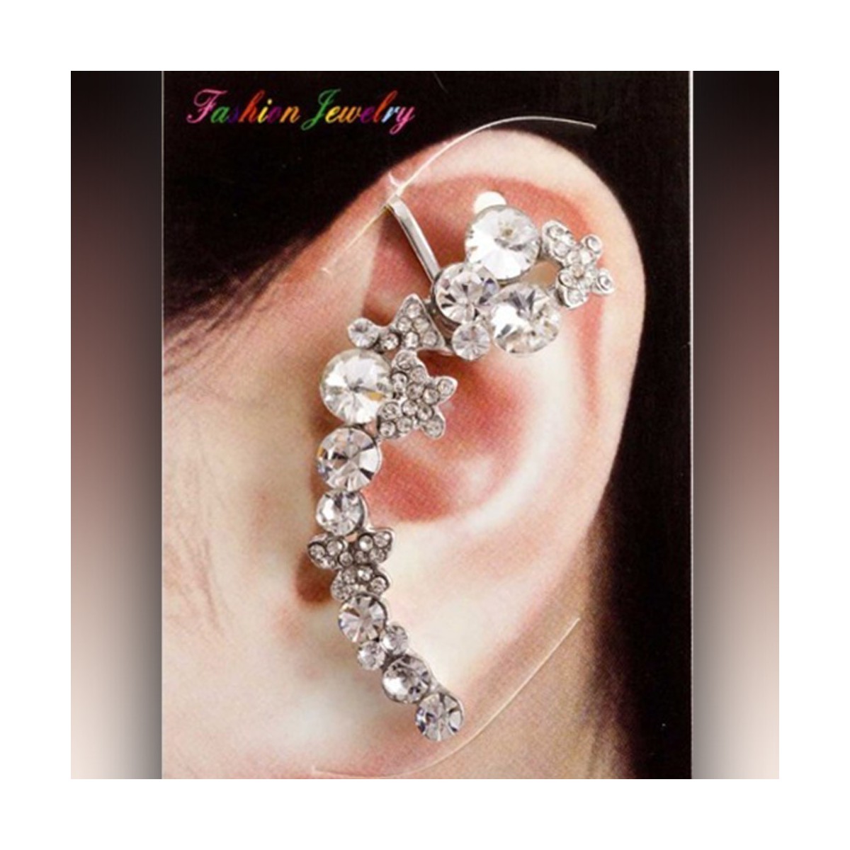 Boucle tour d'oreille papillons et fleurs, ornée de strass