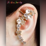 Boucle tour d'oreille papillons et fleurs, ornée de strass