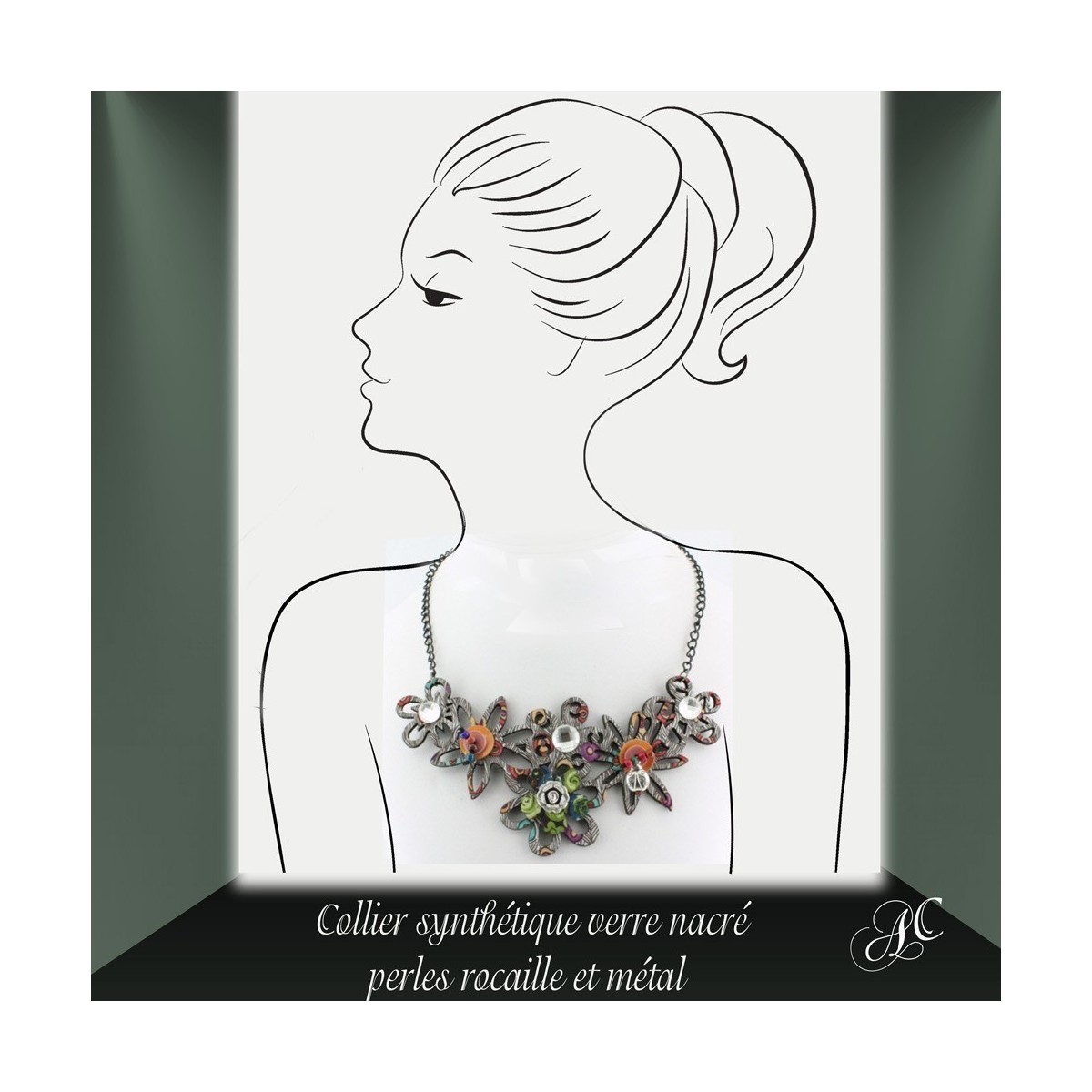 Collier verre et perles aux reflets nacrés